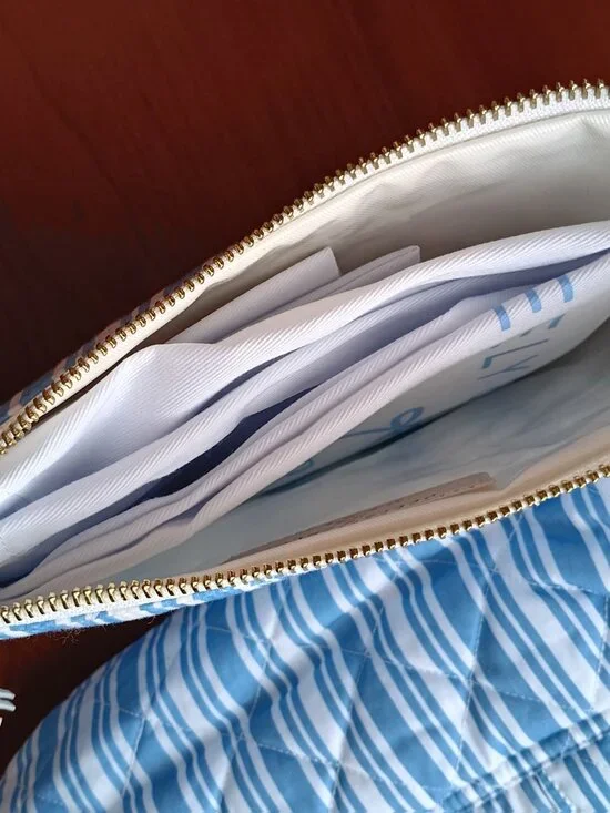 NWT Neely & Chloe Sky Blue & White Striped Cotton Tote with Insert Clutch - Picture 11 of 13